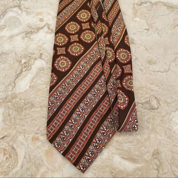 Vintage Lanvin 1970’s Wide Tie Brown Orange Tan - Picture 6 of 7